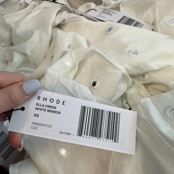 Rhode Ella Blouson Mini Dress Flared Mirror Disc Allover Braided Belt White XS - Picture 3 of 7